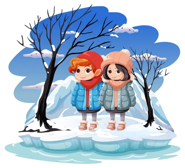 Κόψτε Κορίτσια Στο Κρύο Υπαίθρια Εικόνα Σκηνή Χειμώνα — Διανυσματικό Αρχείο