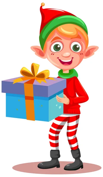 Veselý Elf Držící Obrázek Dárkové Krabice — Stockový vektor