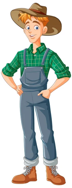 Jovem Agricultor Masculino Desenho Animado Personagem Ilustração —  Vetores de Stock
