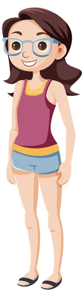 Κορίτσι Γυαλιά Casual Outfit Cartoon Εικονογράφηση Χαρακτήρα — Διανυσματικό Αρχείο
