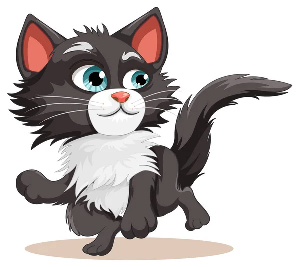 Black Cute Cat Cartoon Illustration — Stock Vector