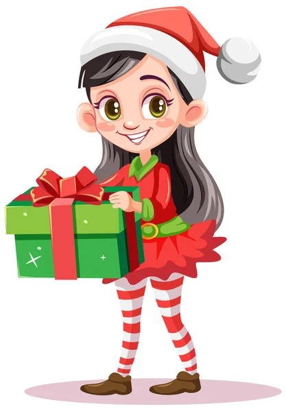 Personagem Desenho Animado Natal Segurando Caixa Presente Ilustração —  Vetores de Stock