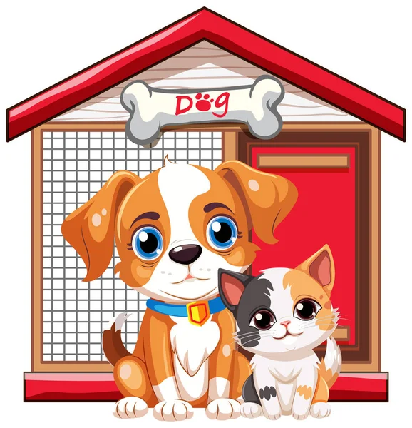Pies Przed Domem Psa Ilustracja — Wektor stockowy
