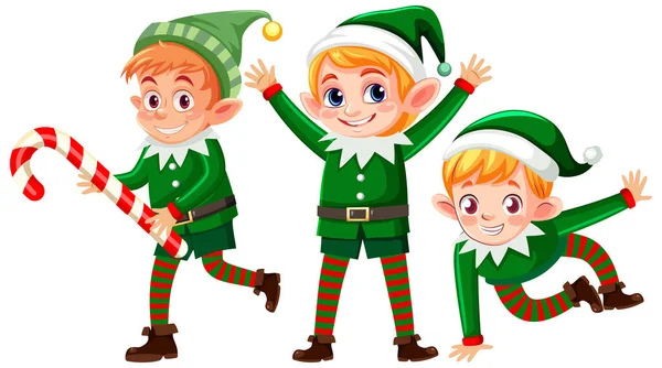 Sada Vánočních Elfů Kreslené Postavy Ilustrace — Stockový vektor