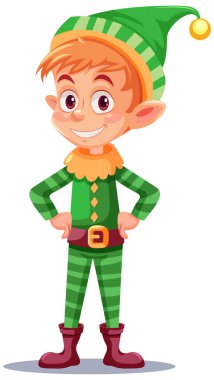 Sevimli Noel Elf Çizgi Film Karakteri Çizimi