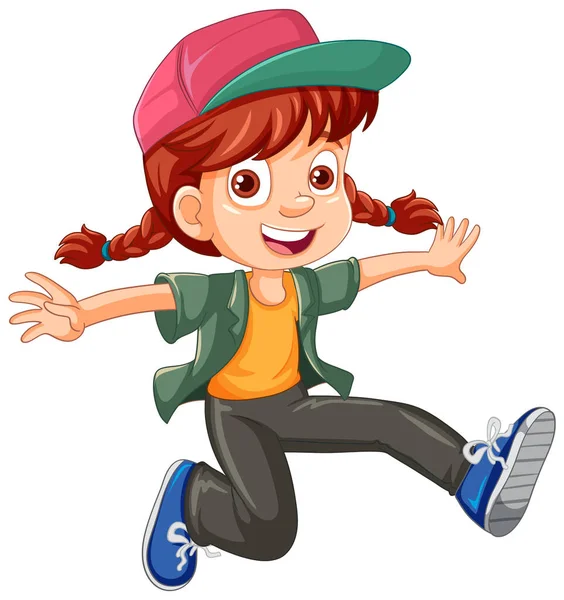 Fille Urbaine Portant Chapeau Sautant Illustration Personnage Dessin Animé — Image vectorielle