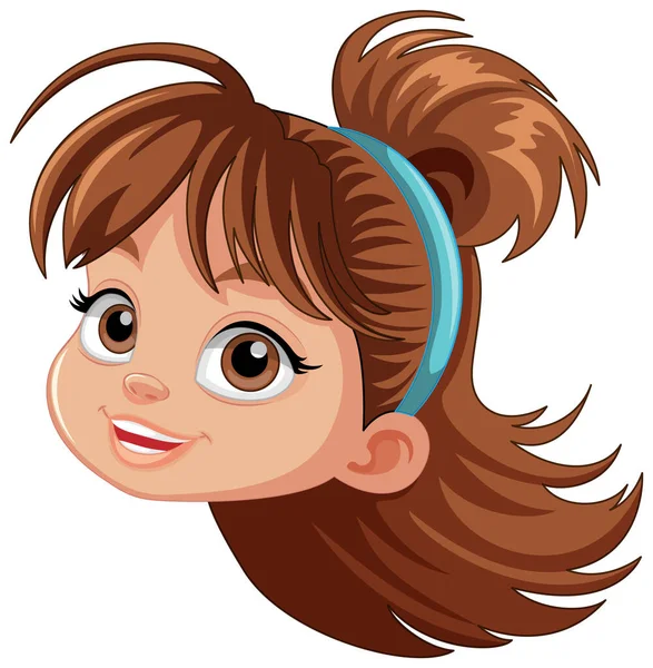 Girl Brown Hair Cartoon Face Illustration — Stock Vector