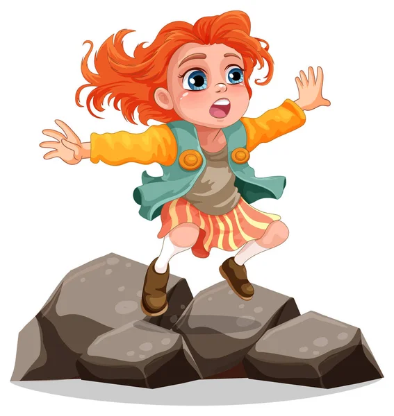 站在岩石图上的女孩 — 图库矢量图片