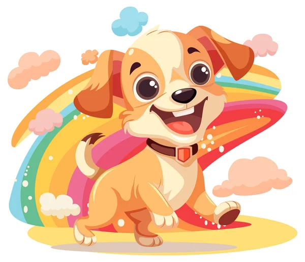 Söt Hund Tecknad Karaktär Med Regnbåge Isolerad Illustration — Stock vektor