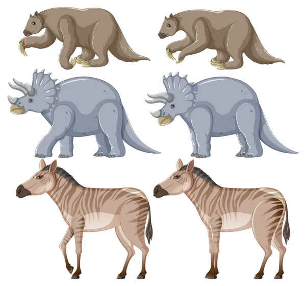 Σύνολο Διαφόρων Εξαφανισμένων Ζώων Εικονογράφηση — Διανυσματικό Αρχείο