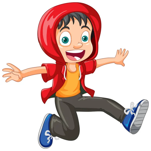 Urban Boy Wearing Hoodie Jumping Cartoon Character Illustration — Stock Vector