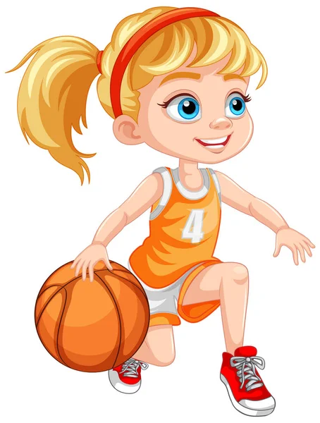 Jolie Fille Jouant Basket Ball Illustration — Image vectorielle