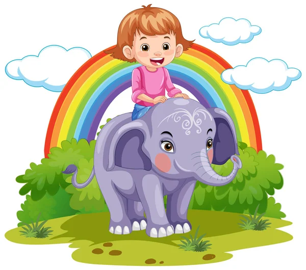 Girl Riding Elephant Illustration — Stock Vector