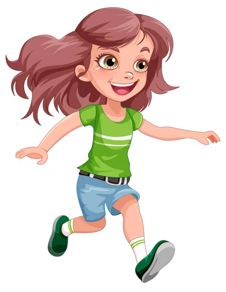 Menina Bonito Correndo Desenho Animado Personagem Ilustração — Vetor de Stock