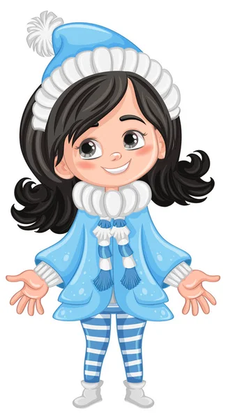Bonito Personagem Desenho Animado Menina Inverno Roupa Ilustração — Vetor de Stock