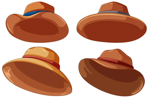 Collection Brown Hats Various Styles Illustration - Stok Vektor