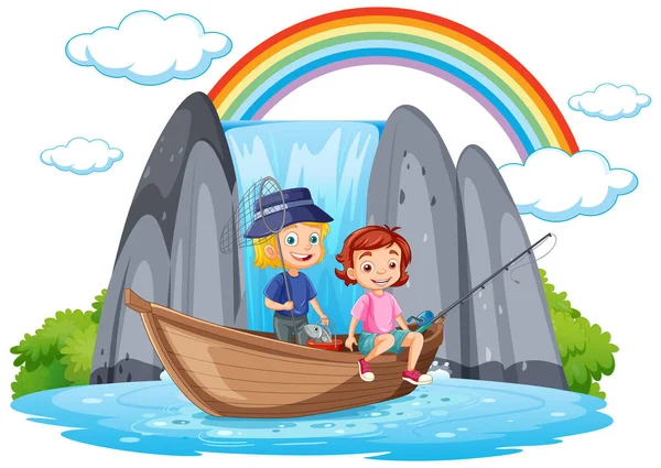 Kids Fishing Pond Illustration — Stock Vector