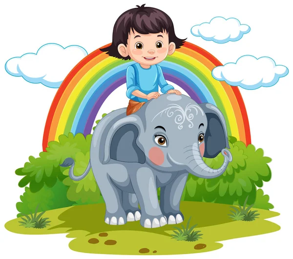 象のイラストに乗っている女の子 — ストックベクタ