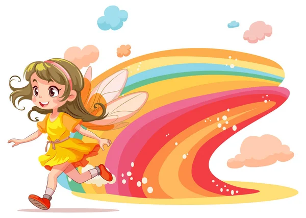 虹のイラストとかわいい妖精の漫画 — ストックベクタ