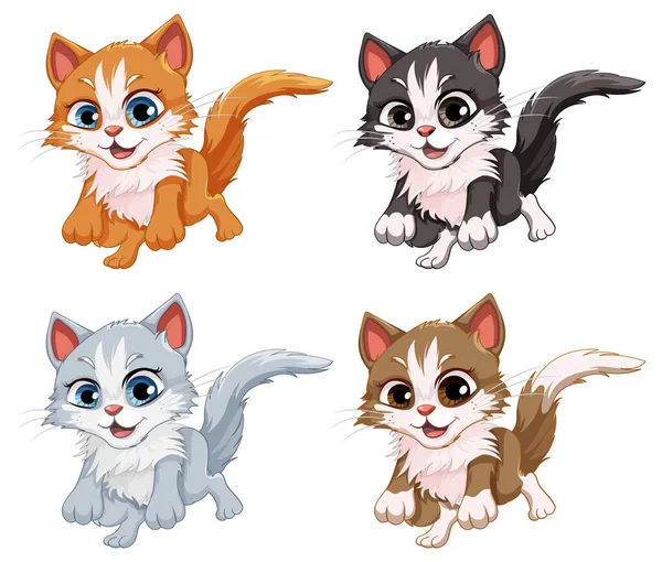 Collection Cute Cats Jumping Pose Illustration — Stock Vector