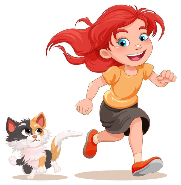 Happy Girl Running Cartoon Illustration — Stock Vector
