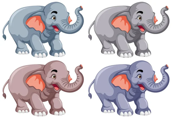 Colección Diferentes Elefantes Ilustración — Archivo Imágenes Vectoriales