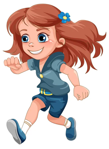 Χαριτωμένο Κορίτσι Τρέχει Εικονογράφηση Χαρακτήρα Κινουμένων Σχεδίων — Διανυσματικό Αρχείο