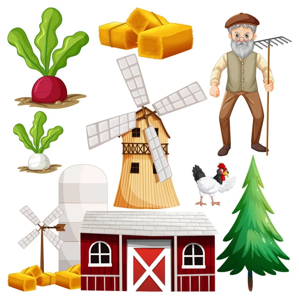 Mezőgazdasági Objektumok Elemek Vektorkészlet Illusztráció — Stock Vector