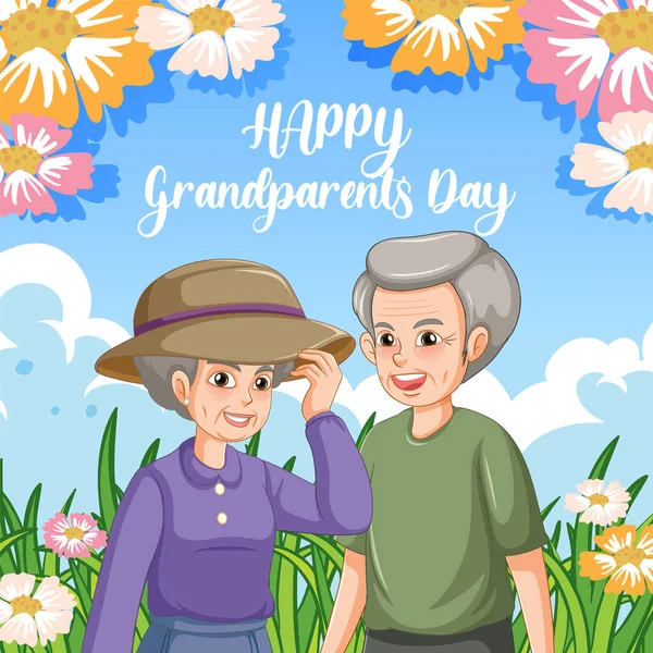 Glückliche Großeltern Tag Mit Blumen Hintergrund Illustration — Stockvektor