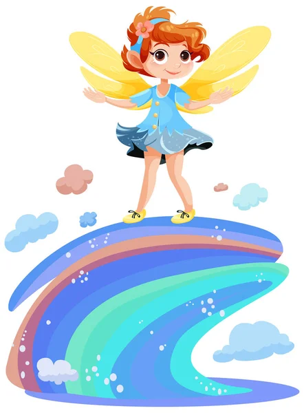 Cute Fantasy Fairy Cartoon Character Colourful Rainbow Illustration — Stock Vector