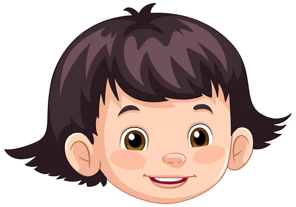 Cute Girl Head Short Hair Cartoon Illustration — Stock Vector