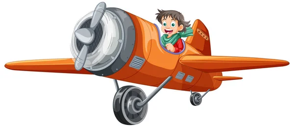 Hafif Uçak Vektörü Illüstrasyonunda Maceracı Çocuk — Stok Vektör