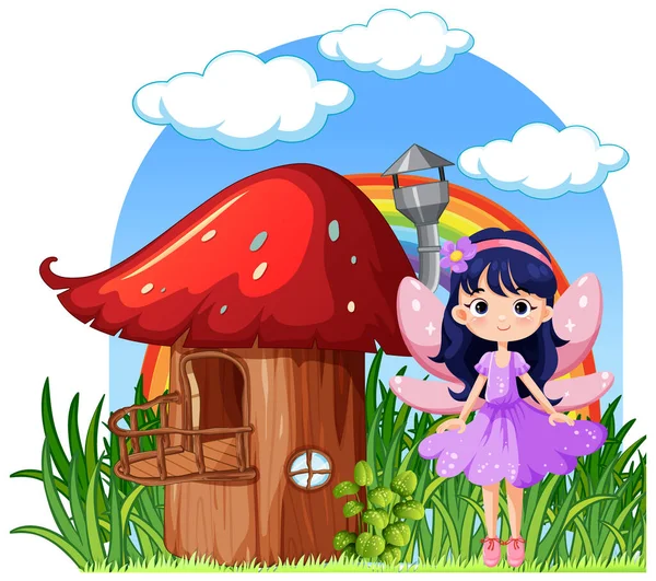 妖精の漫画のイラストとキノコの家のおとぎ話 — ストックベクタ