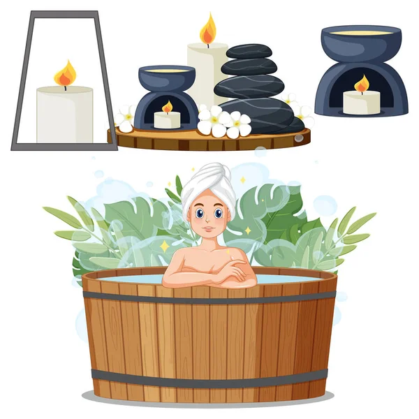 Spa Sauna Self Care Elements Collection Illustration — Stock Vector