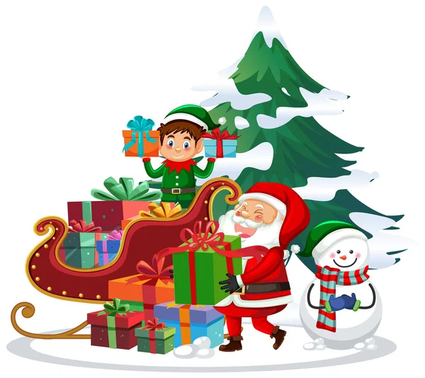 Ξωτικό Και Santa Παράδοση Χριστουγεννιάτικα Δώρα Εικονογράφηση — Διανυσματικό Αρχείο
