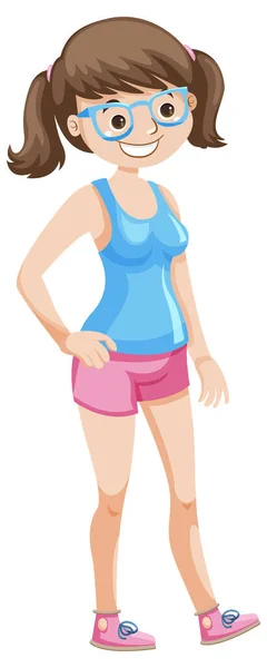 Mädchen Mit Brille Casual Outfit Zeichentrickfigur Illustration — Stockvektor