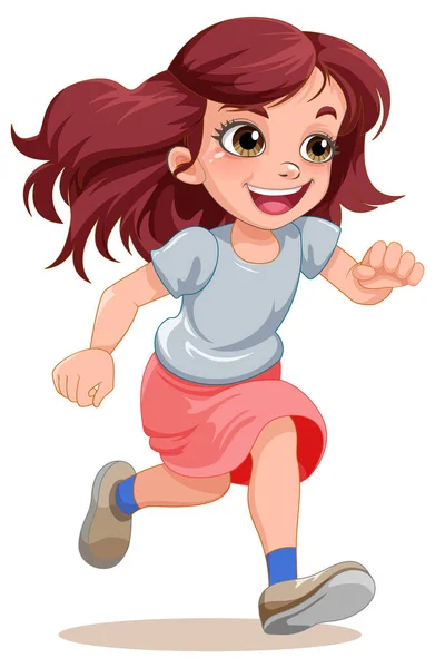 Glückliches Mädchen Läuft Cartoon Illustration — Stockvektor