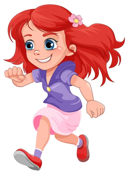 可爱女孩跑步卡通人物插图 — 图库矢量图片
