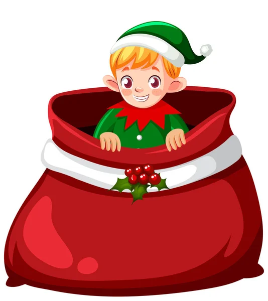 Cute Elf Cartoon Christmas Bag Illustration — Stock Vector