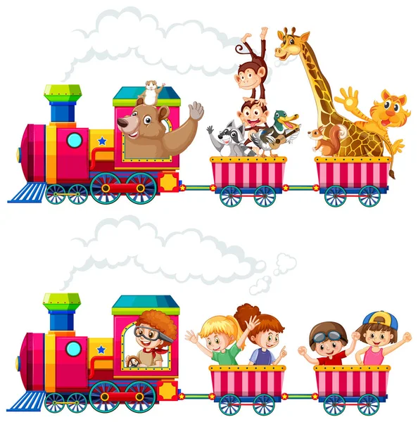 Animals Train Illustrazione Avventura — Vettoriale Stock