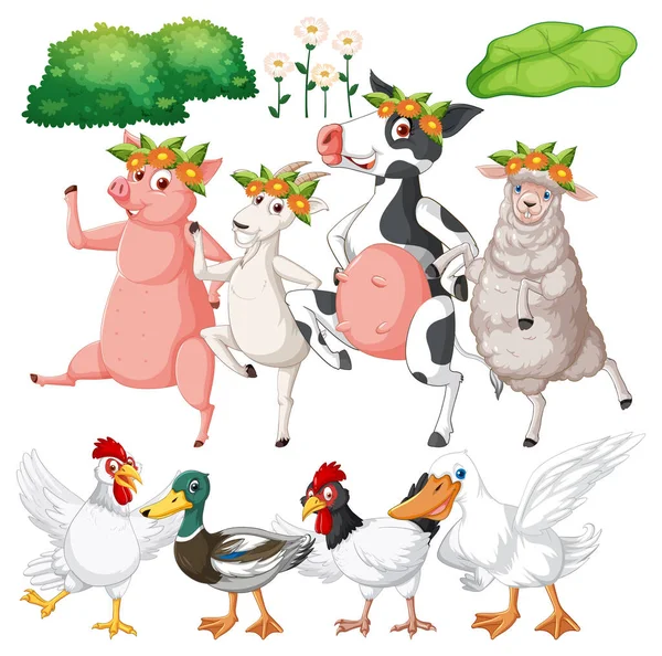 Set Von Mix Animal Farm Charakter Illustration — Stockvektor