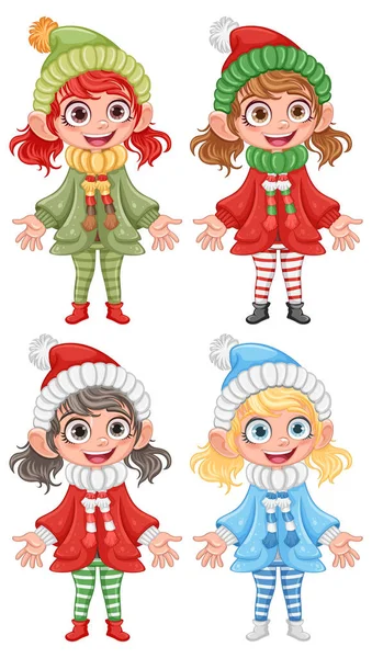 Little Girl Winter Hat Pom Pom Cartoon Character Illustration — Stock Vector