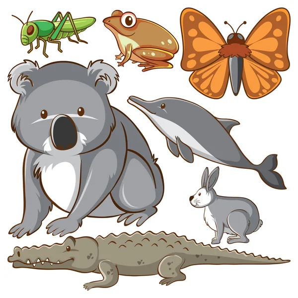 Σύνολο Απλών Ζώων Εικονογράφηση Χαρακτήρα Κινουμένων Σχεδίων — Διανυσματικό Αρχείο