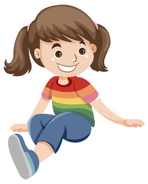 Happy Girl Rainbow Shirt Illustration Vectorielle Bande Dessinée — Image vectorielle