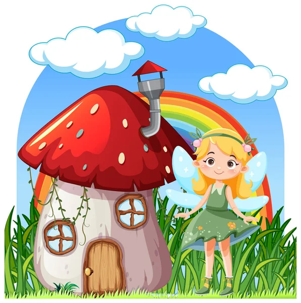 蘑菇屋的童话与童话卡通画 — 图库矢量图片
