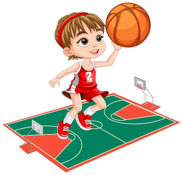 Χαριτωμένο Κορίτσι Παίζει Μπάσκετ Εικόνα — Διανυσματικό Αρχείο