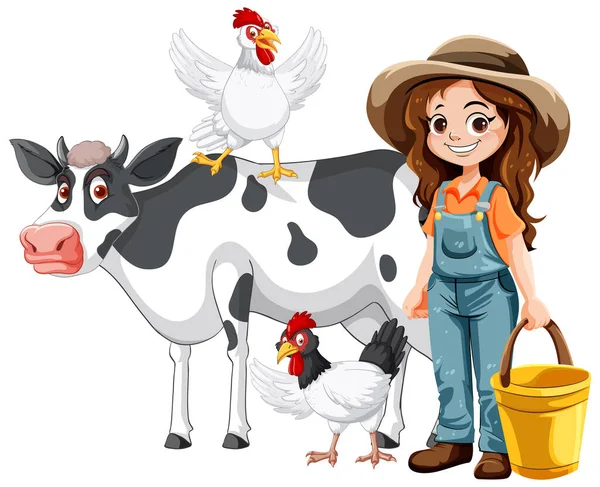 Cute Farmer Woman Cartoon Character Illustration — Stock Vector