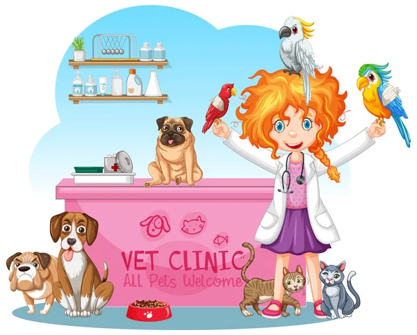 Friendly Veterinarian Pet Animal Vector Illustration — Stock Vector