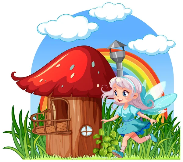 妖精の漫画のイラストとキノコの家のおとぎ話 — ストックベクタ