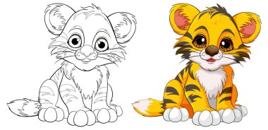 Sevimli Bebek Kaplan Çizgi Film Karakteri Renklendirme Çizimi